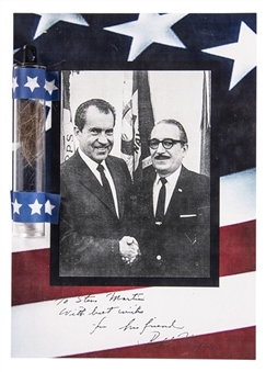 President Richard Nixon Authentic Lock of Hair Display With Facsimile Signature (White House Barber Family Provenance)